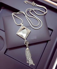Load image into Gallery viewer, Square Crystal Long-tassel Necklace - SexyBling