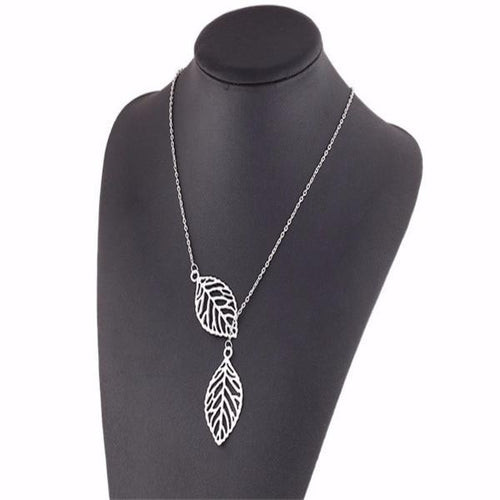 Punk Gold Silver Hollow Two Leaves Necklace - SexyBling
