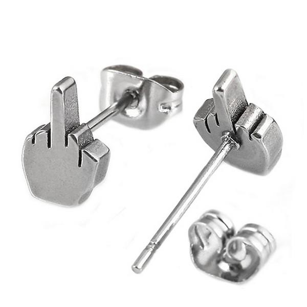Punk Cool Boy Middle-Finger Studs Earrings - SexyBling