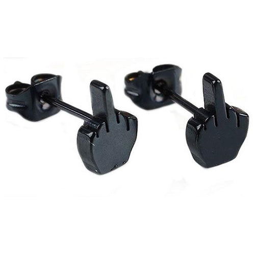 Punk Cool Boy Middle-Finger Studs Earrings - SexyBling