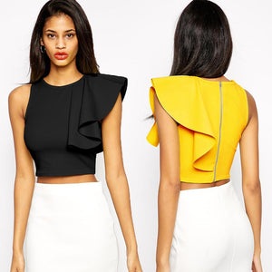 Hot One Shoulder Ruffle Crop Top - SexyBling