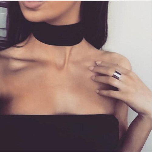 Stylish Black Wide Choker Necklace - SexyBling