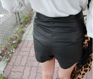 Faux Leather High Waisted Slim Shorts - SexyBling