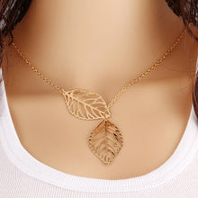 Load image into Gallery viewer, Punk Gold Silver Hollow Two Leaves Necklace - SexyBling