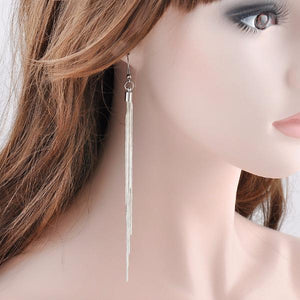 Silver Plated Long Hook Dangle Earrings - SexyBling